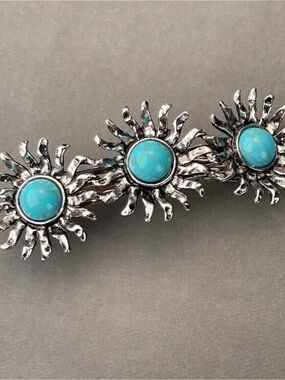 Turquoise Sunburst Silver Hair Women’s Barrette